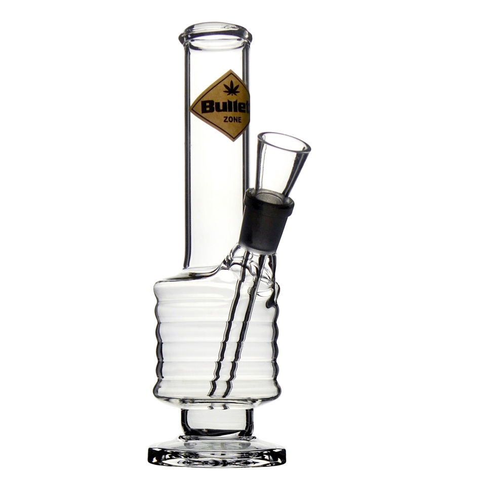 Bullet Dab Rig aus Glas mit farbigen Schläuchen.