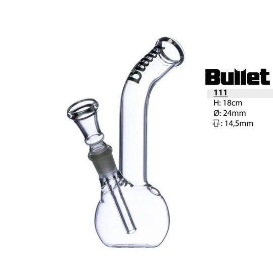 Bullet glass bong with curved mouthpiece H: 18cm 