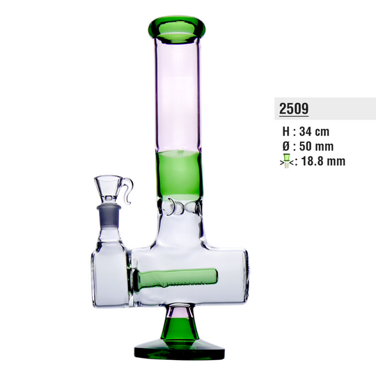 Glass bong green/pink with base 35cm