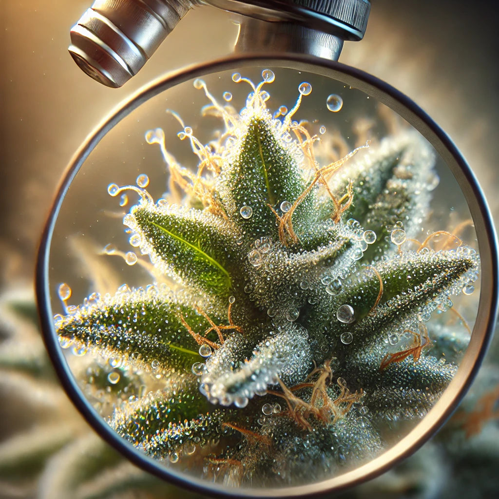 Cannabis unter Mikroskop mit Trichome