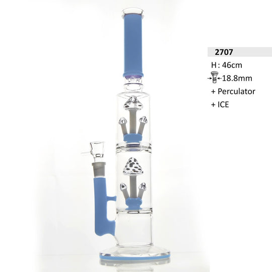 Bong de Vidrio Pesado H: 46cm Pelculadora de Setas LILA / Azul