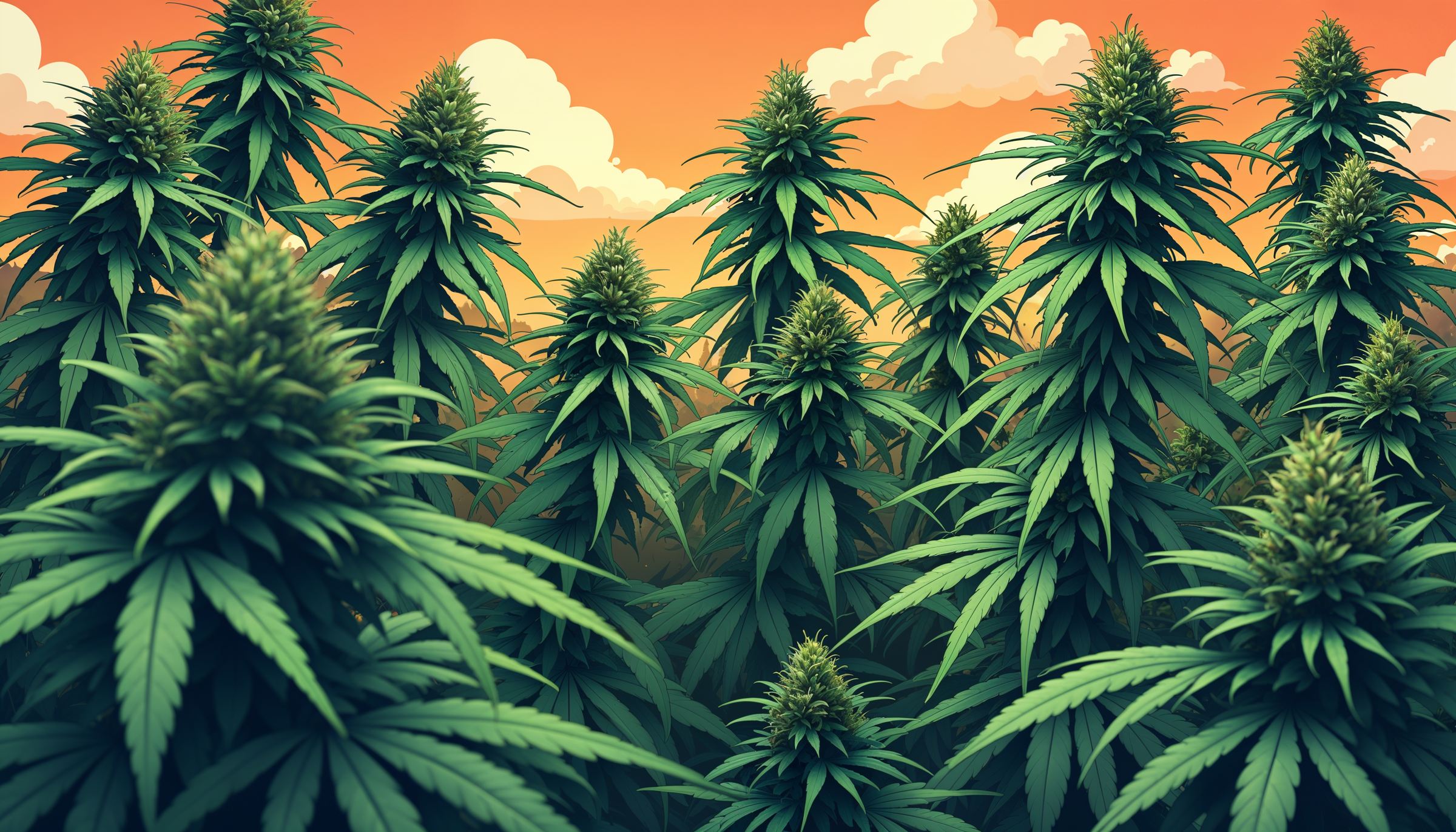 Hintergrund mit blau-weißen Karos und Cannabisblättern.
