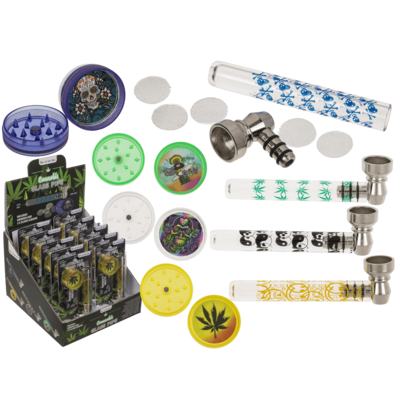 Glaspfeife mit Metallkopf, inklusive Grinder