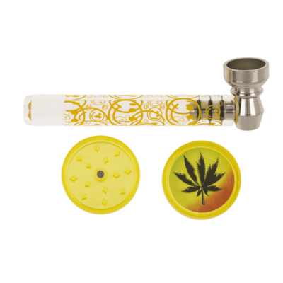 Glaspfeife mit Metallkopf, inklusive Grinder