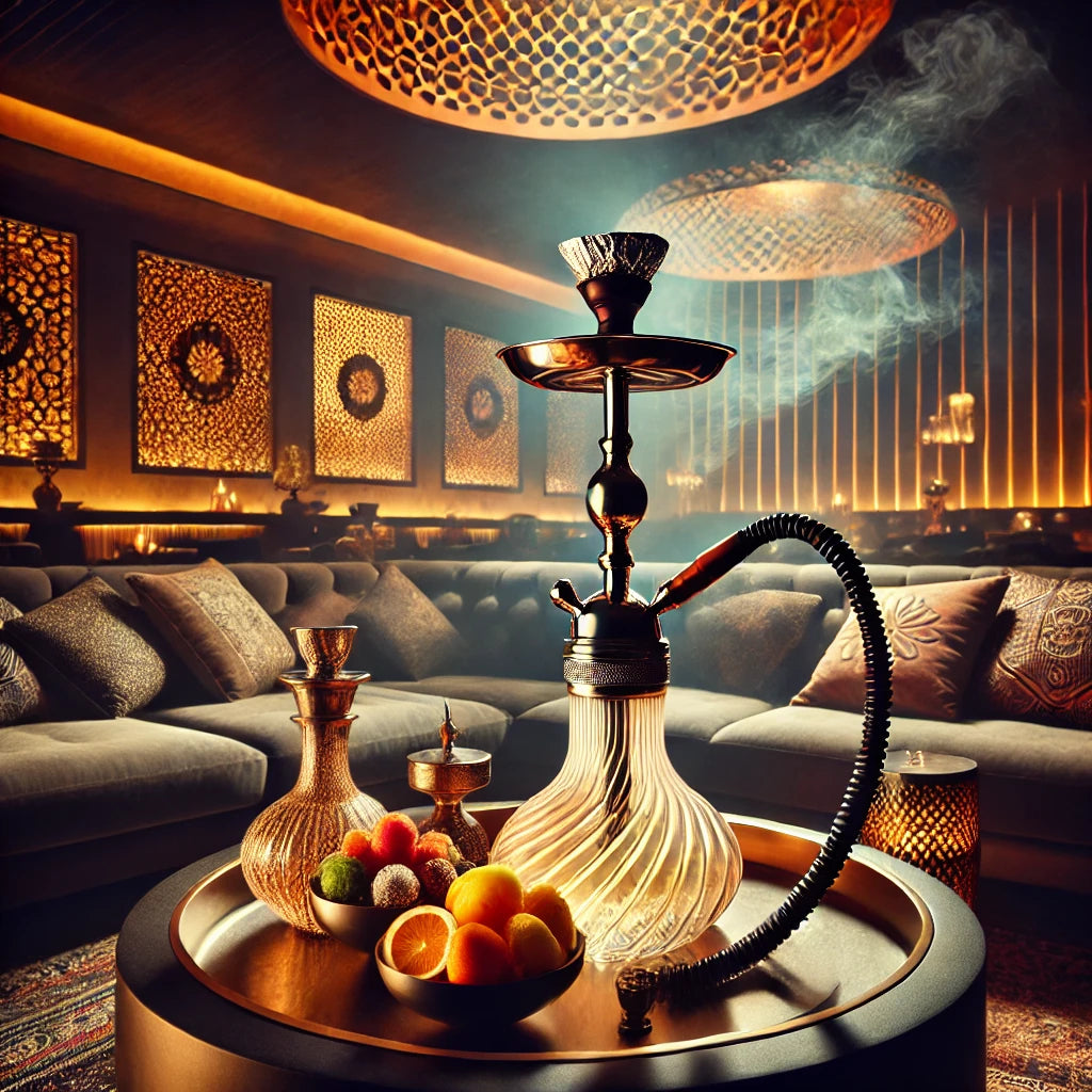 Luxuriöses Shisha-Setup in einer stilvollen Lounge mit eleganter Wasserpfeife